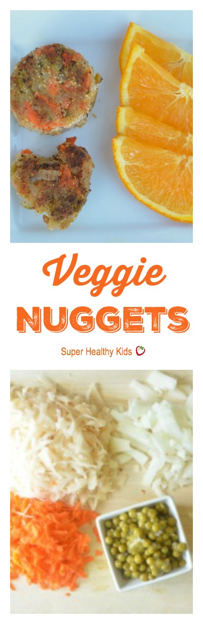 Veggie Nuggets. With five vegetables packed into this nugget, your kids will get all their servings they need in one sitting! http://www.superhealthykids.com/veggie-nuggets/ Veggie Nuggets. With five vegetables packed into this nugget, your kids will get all their servings they need in one sitting!