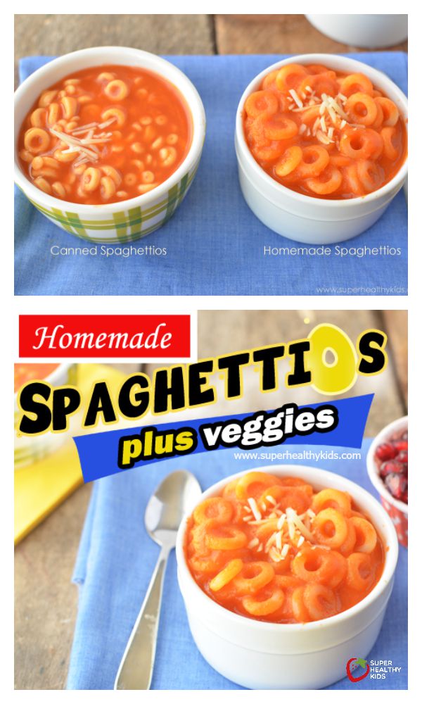 Homemade Spaghettios Recipe - With Extra Veggies. Real veggies in our version of homemade spaghettios! www.superhealthykids.com/homemade-spaghettios-with-extra-veggies Homemade Spaghettios Recipe - With Extra Veggies. Real veggies in our version of homemade spaghettios!