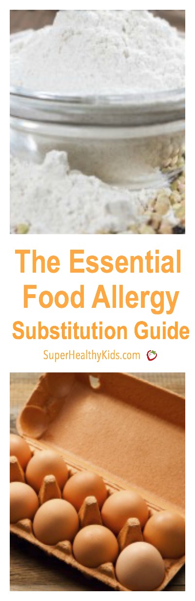 The Essential Food Allergy Substitution Guide. If your kids have food allergies, check out our ultimate substitution guide. http://www.superhealthykids.com/the-essential-food-allergy-substitution-guide/ The Essential Food Allergy Substitution Guide. If your kids have food allergies, check out our ultimate substitution guide.