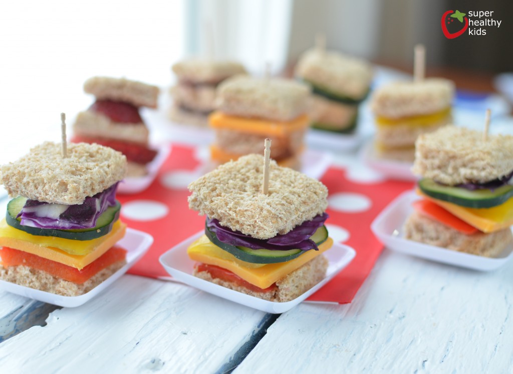 Lunch Box Idea: Mini Rainbow Sandwiches Lunch Box Idea: Mini Rainbow Sandwiches. Lunch box idea using a variety of fruits and veggies for mini sandwiches.