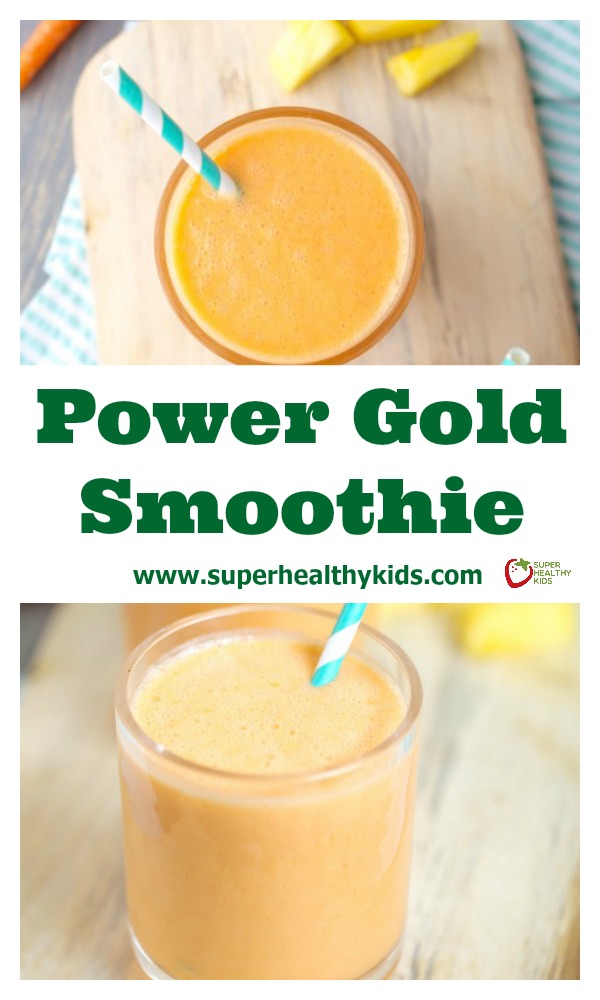 Power Gold Smoothie. We've got one ingredient in this smoothie that you don't usually find in delicious, sweet smoothies like this! http://www.superhealthykids.com/power-gold-smoothie/ Power Gold Smoothie. We've got one ingredient in this smoothie that you don't usually find in delicious, sweet smoothies like this!