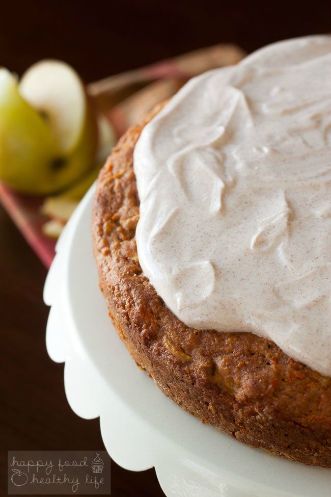 Apple Carrot Cake with Greek Yogurt Frosting Apple Carrot Cake topped with a Cinnamon Greek Yogurt - Perfect for an afternoon treat