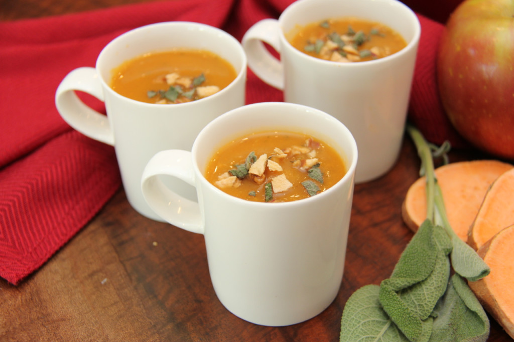 Sweet Potato and Apple Soup Recipe Sweet Potato and Apple Soup Recipe. A perfect balance of sweet and savory flavors that is gluten-free and dairy-free.