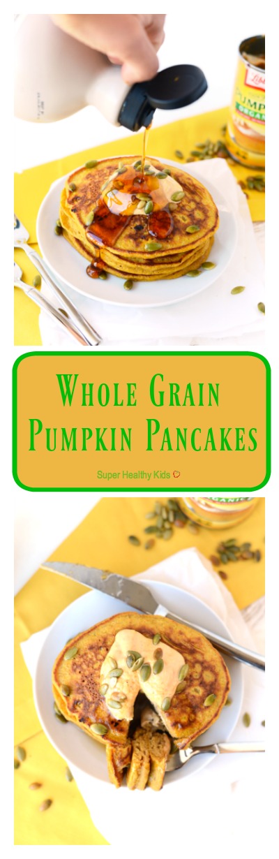 FOOD - Whole Grain Pumpkin Pancakes. Get festive with fall and make these 100% whole grain pumpkin pancakes sweetened fruit and that will also give you a serving of veggies at breakfast! http://www.superhealthykids.com/whole-grain-pumpkin-pancakes/ FOOD - Whole Grain Pumpkin Pancakes. Get festive with fall and make these 100% whole grain pumpkin pancakes sweetened fruit and that will also give you a serving of veggies at breakfast! http://www.superhealthykids.com/whole-grain-pumpkin-pancakes/