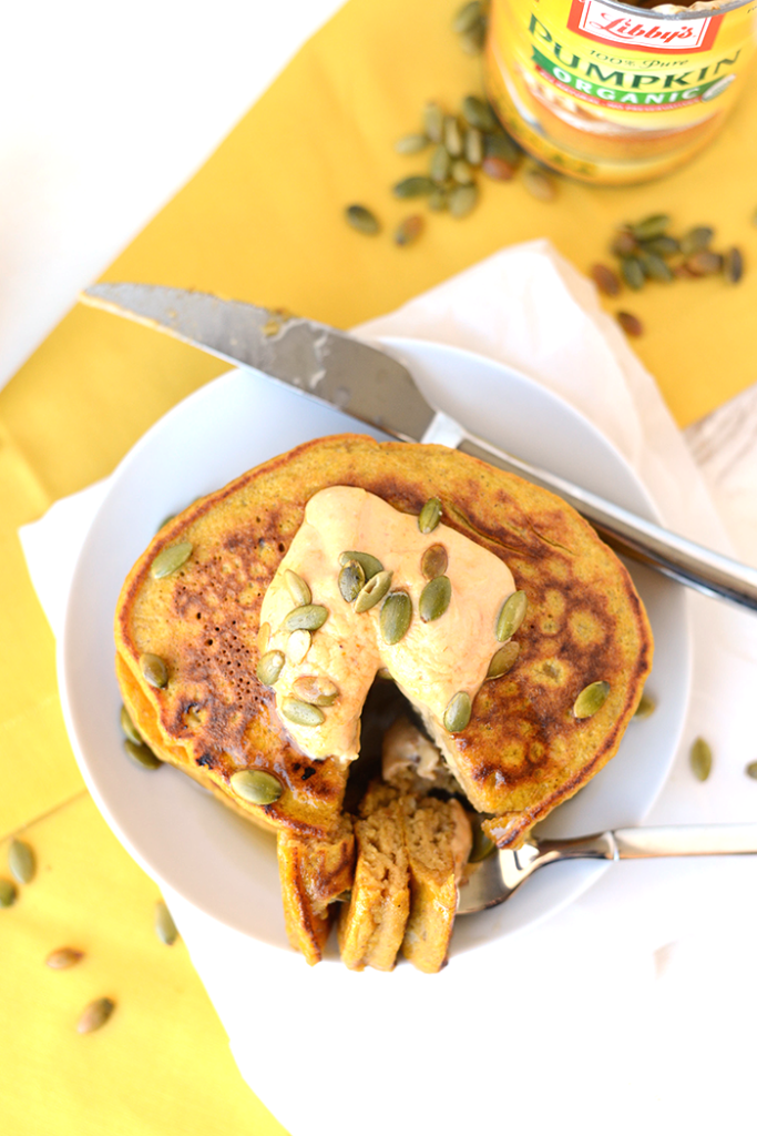 Whole Grain Pumpkin Pancake Recipe Whole Grain Pumpkin Pancakes. Get festive with fall and make these 100% whole grain pumpkin pancakes sweetened fruit and that will also give you a serving of veggies at breakfast! www.superhealthykids.com