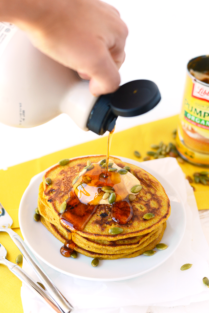 Whole Grain Pumpkin Pancake Recipe Whole Grain Pumpkin Pancakes. Get festive with fall and make these 100% whole grain pumpkin pancakes sweetened fruit and that will also give you a serving of veggies at breakfast! www.superhealthykids.com