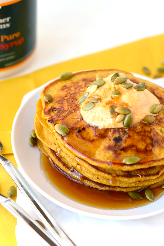 Whole Grain Pumpkin Pancake Recipe Whole Grain Pumpkin Pancakes. Get festive with fall and make these 100% whole grain pumpkin pancakes sweetened fruit and that will also give you a serving of veggies at breakfast! www.superhealthykids.com