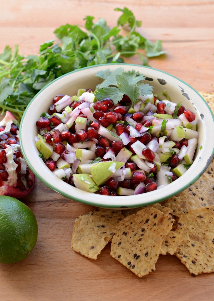 Quick and Easy Pear and Pomegranate Salsa Quick and Easy Pear and Pomegranate Salsa. These flavors combined are amazing! www.superhealthykids.com