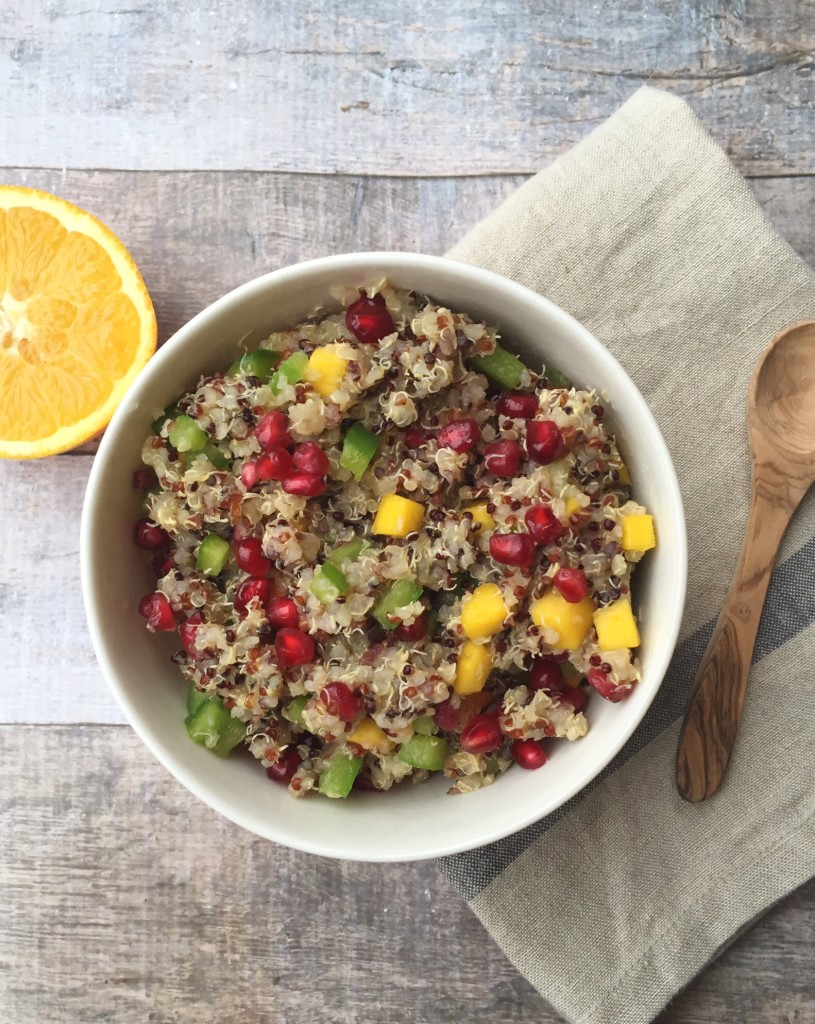 Colorful Warm Quinoa Salad Colorful Warm Quinoa Salad. The sweet and savory dressing really makes the dairy free, gluten free, egg free, nut free and produced packed dish incredible.
