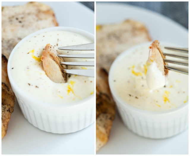 Grilled Lemon Chicken with Lemon Yogurt Dipping Sauce Lemon Grilled Chicken is an easy yet flavorful recipe! Kids and adults will love dipping the delicious chicken in the lemon yogurt dipping sauce.