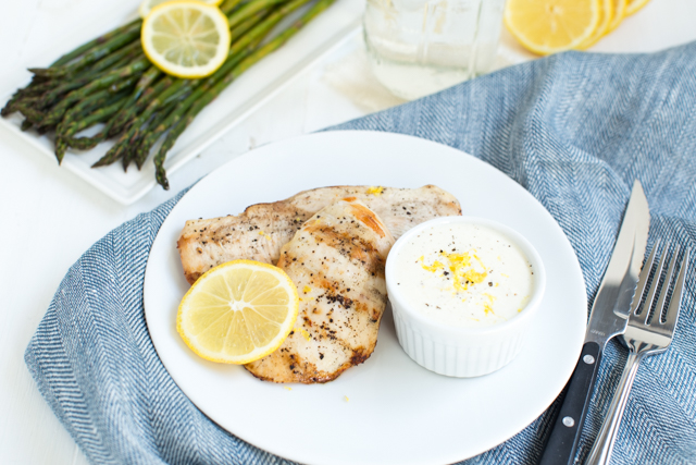 Grilled Lemon Chicken with Lemon Yogurt Dipping Sauce Lemon Grilled Chicken is an easy yet flavorful recipe! Kids and adults will love dipping the delicious chicken in the lemon yogurt dipping sauce.