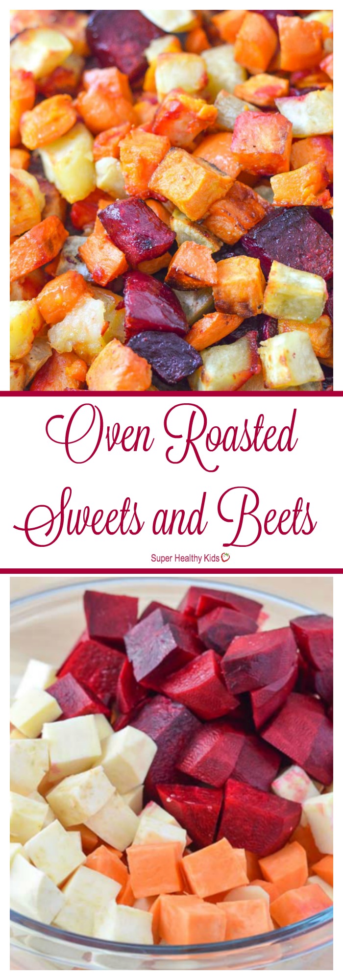FOOD - Oven Roasted Sweets and Beets. A beautiful veggie side dish for your next dinner! http://www.superhealthykids.com/oven-roasted-sweets-beets/ FOOD - Oven Roasted Sweets and Beets. A beautiful veggie side dish for your next dinner! http://www.superhealthykids.com/oven-roasted-sweets-beets/