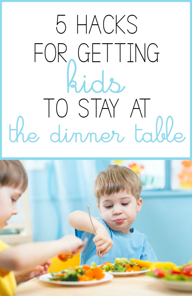 5 Hacks for Getting Kids to Stay at the Dinner Table - Kids are up and down, running around during dinner time, and sometimes all you want to do is strap them down so they will stay put. What if there was a way to get them to WANT to stay without any struggle? Click through to find out how! www.superhealthykids.com
