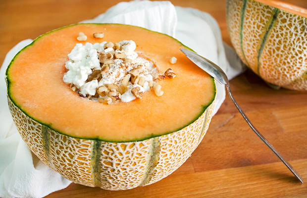 10 Quick, Easy and Healthy Bedtime Snack Ideas Cantaloupe bowl with cottage cheese