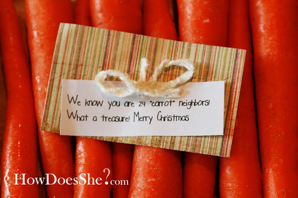 25 Creative Non-Treat Neighbor Christmas Gifts Mini carrots and veggie dip