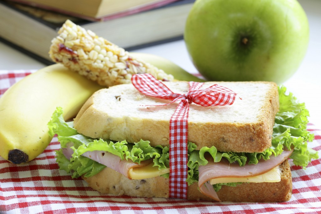 Lunch Packing Printable for Kids, sandwich with fruit in the background