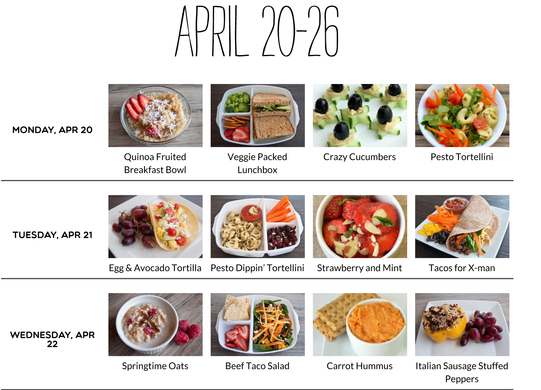 Meal Plan Chart For Kids