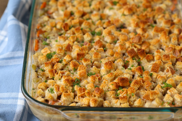 Chicken Wild Rice Casserole with bread topping