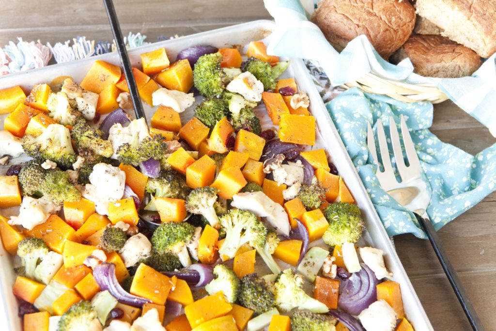 Chicken and Fall Roasted Veggies Sheet Pan Dinner. www.superhealthykids.com