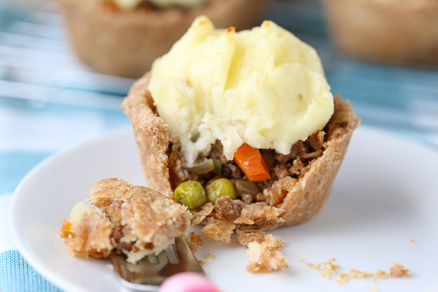Mini Shepherd's Pies for kids, being eaten