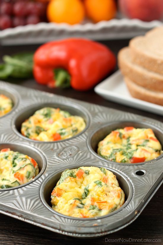These Breakfast Egg Cups are the perfect breakfast on-the-go. Make them ahead of time, refrigerate or freeze them, and then heat them in the microwave when you are ready to eat!
