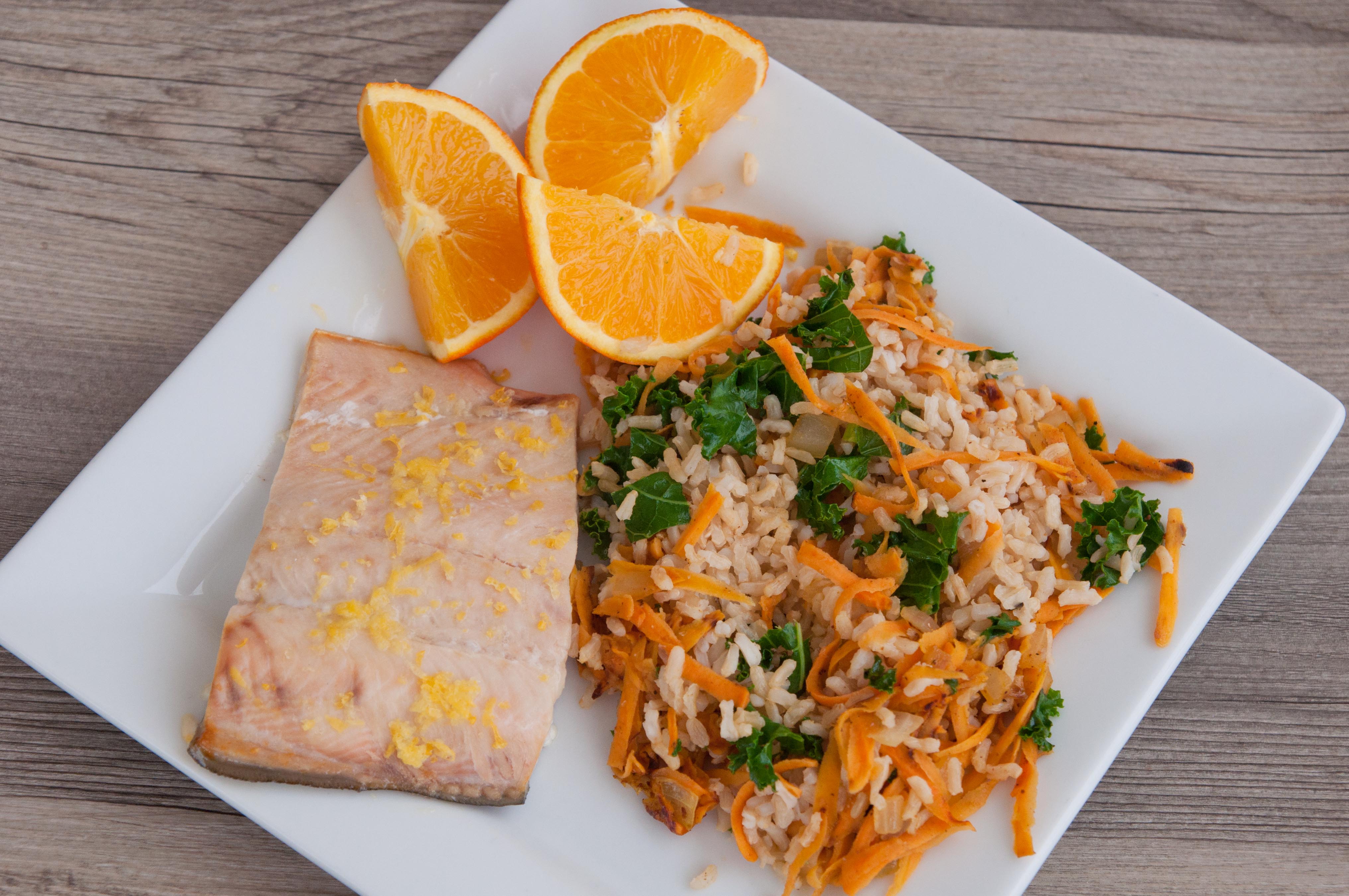 Salmon with Brown Rice & Kale Pilaf Super Healthy Kids