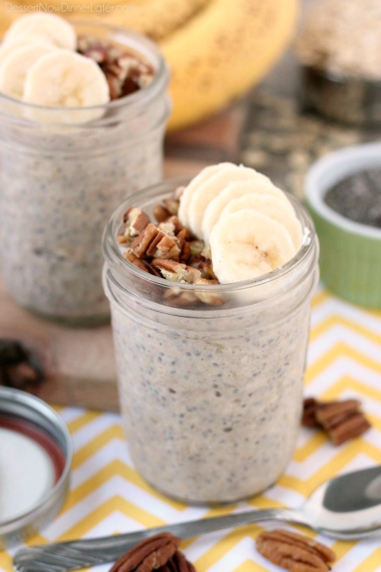 Banana Bread Overnight Oats Banana bread inspired overnight oats are quick to whip up for a great breakfast or snack on-the-go! www.superhealthykids.com