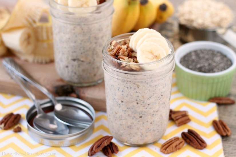 Banana bread inspired overnight oats are quick to whip up for a great breakfast or snack on-the-go!