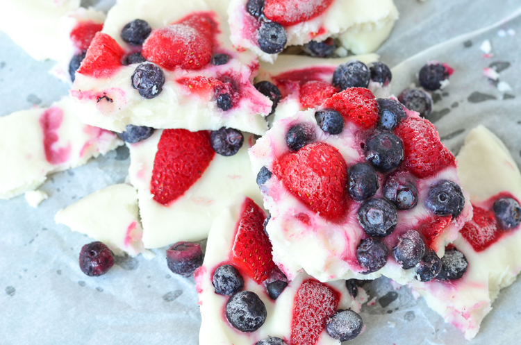 Strawberry Blueberry Frozen Yogurt Bark Strawberry Blueberry Frozen Yogurt Bark. A healthy and refreshing frozen treat for summer. Super easy to make, and a great thing to have in your freezer for an afternoon snack. www.superhealthykids.com