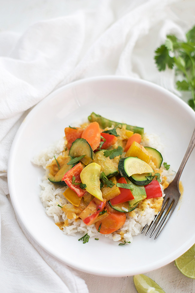 This simple veggie curry uses whatever veggies are on sale or in season. Done in less than 30 minutes!