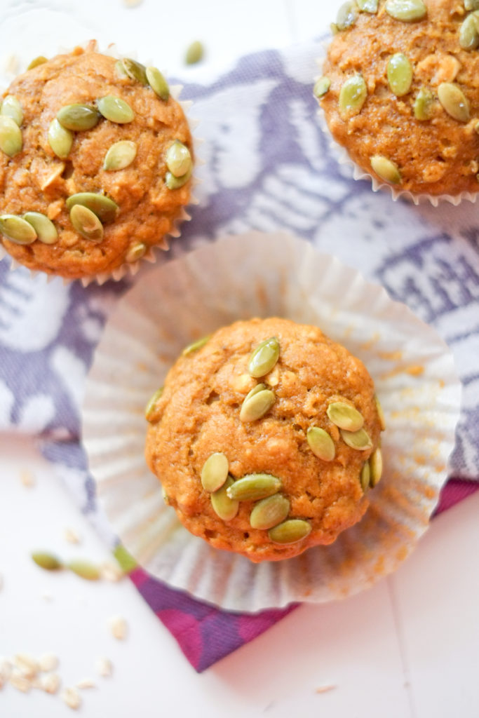 Maple-Oat Pumpkin Muffins Recipe Maple-Oat Pumpkin Muffins. Delicious pumpkin muffins that are healthy too! Maple syrup sweetened and applesauce instead of oil make these tasty muffins guilt-free!