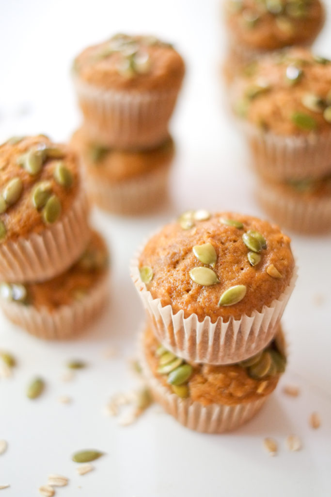 Maple-Oat Pumpkin Muffins Recipe Maple-Oat Pumpkin Muffins. Delicious pumpkin muffins that are healthy too! Maple syrup sweetened and applesauce instead of oil make these tasty muffins guilt-free!