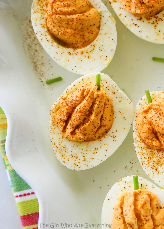 30 Healthy and Festive Halloween Treats Roasted red pepper deviled eggs
