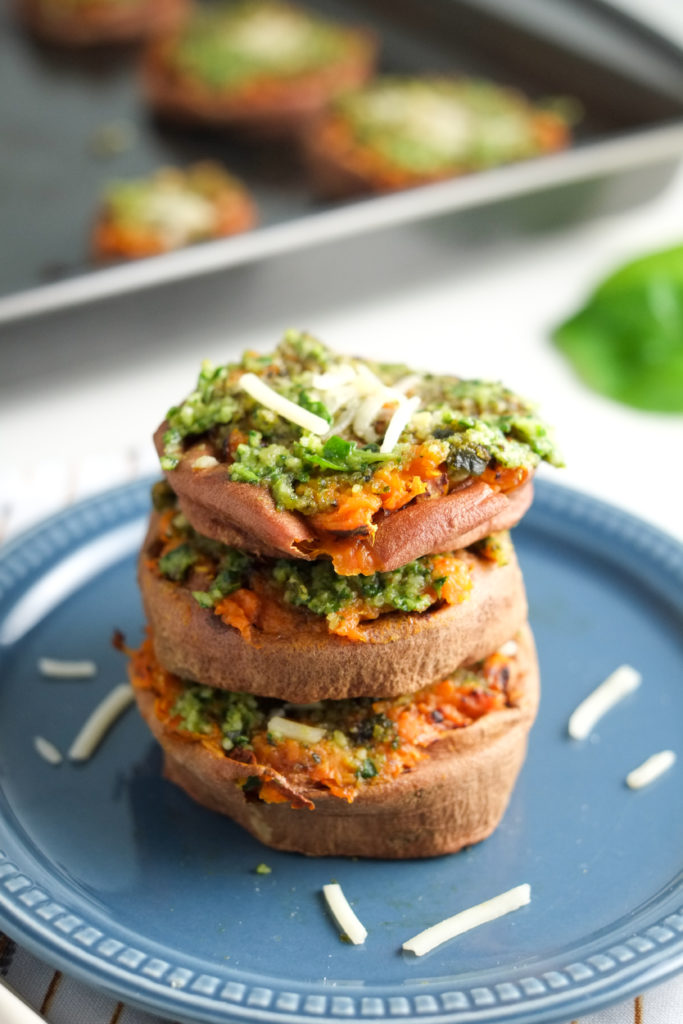 Smashed Sweet Potatoes with Spinach Pesto Recipe | Healthy Ideas for Kids