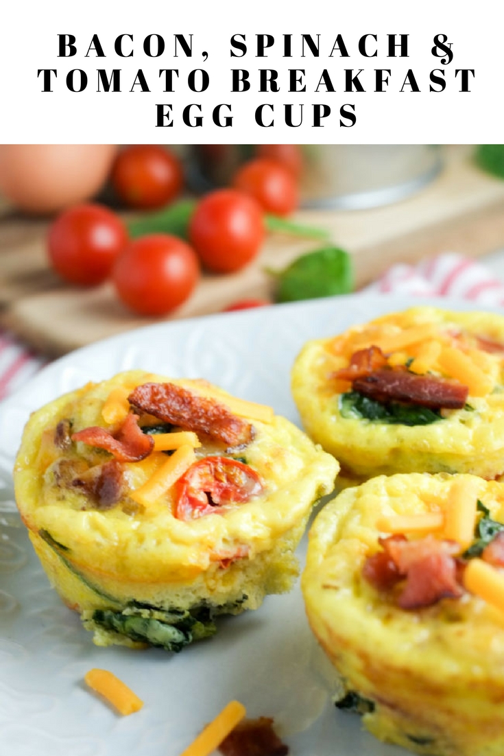 Bacon, spinach, and tomato breakfast egg cups are packed with veggies and protein! Make ahead BLT-inspired egg muffins are a win with kids and adults alike. Bacon, Spinach & Tomato Breakfast Egg Cups Recipe