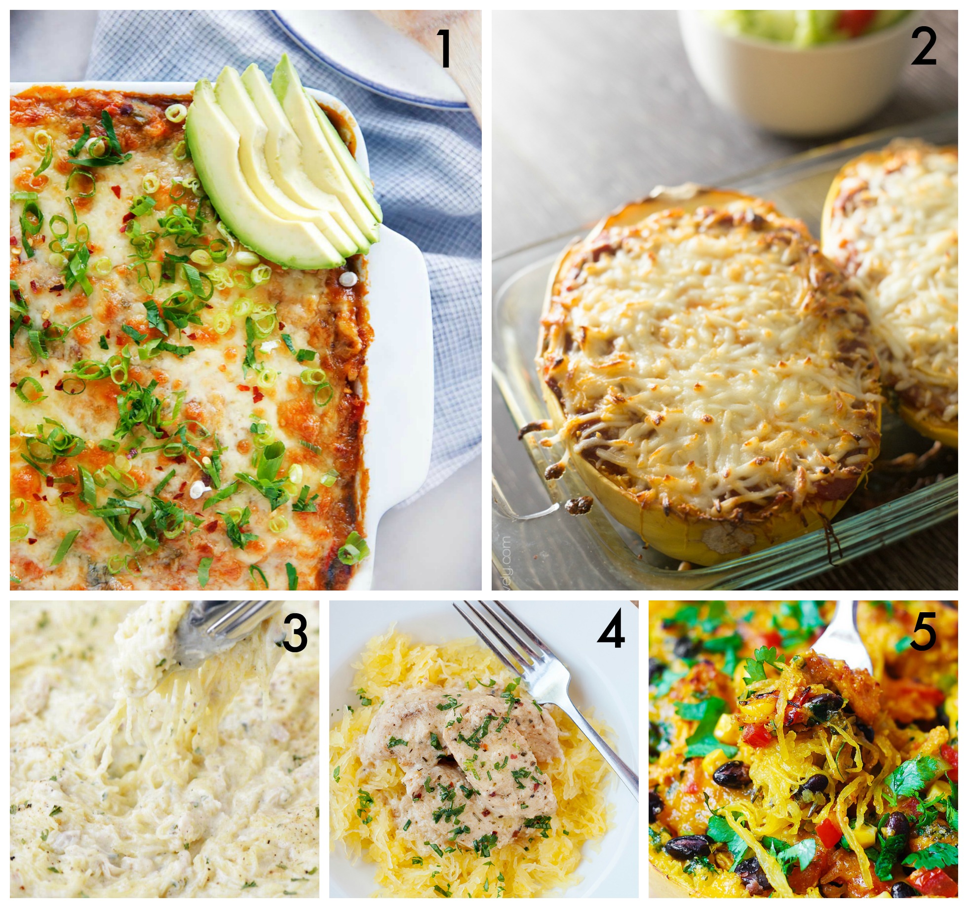 21 Best Spaghetti Squash Recipes. Five different recipes collage. 