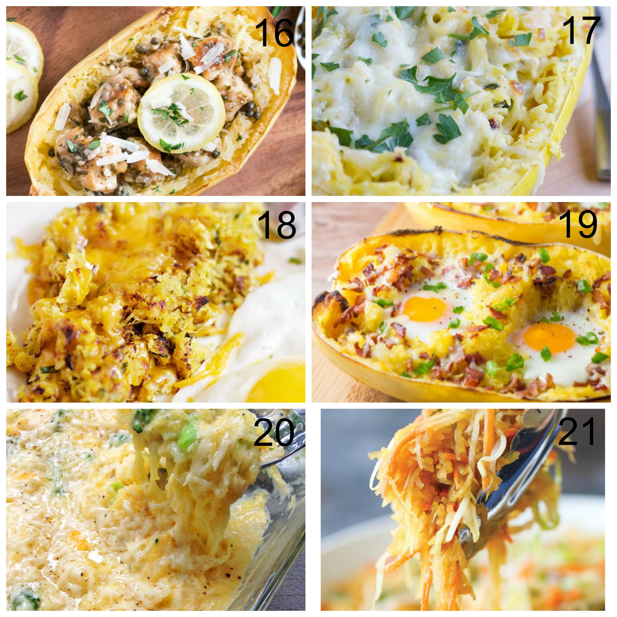 21 Best Spaghetti Squash Recipes. Six different recipe collage. 