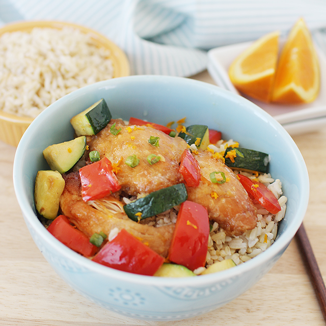 crockpot orange chicken with rice pepers and zucchini