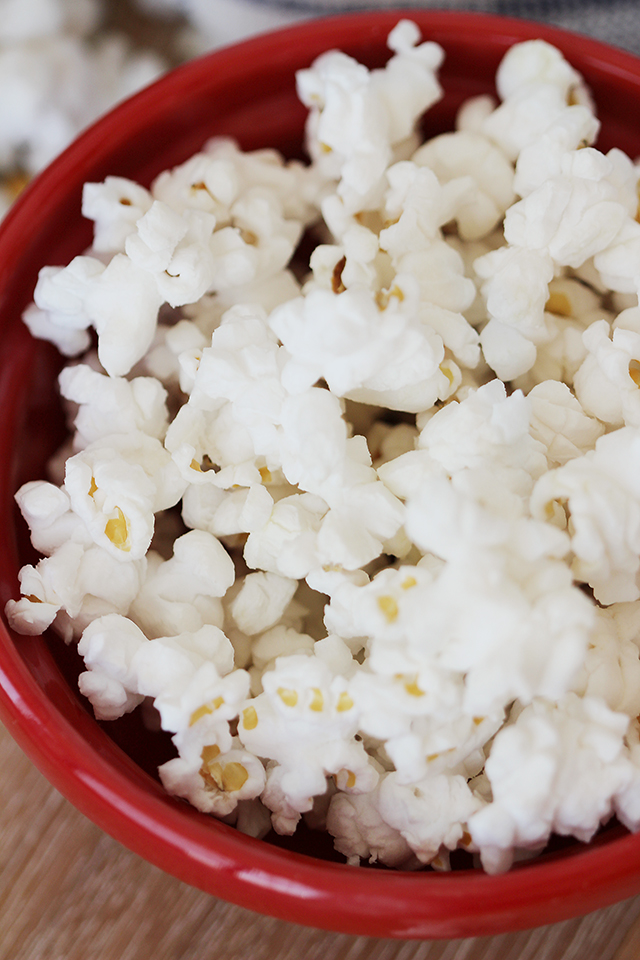 air popped popcorn in a paper bag