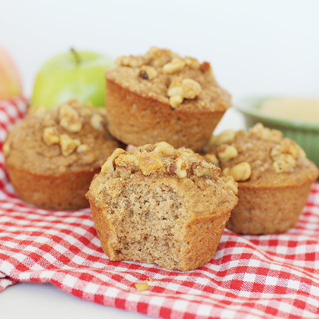 stack of delicious 100% whole wheat applesauce muffins for kids