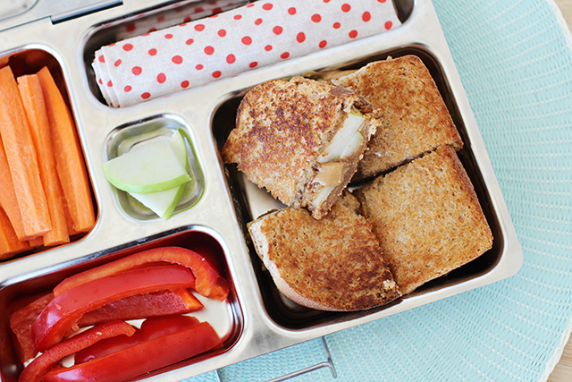 Grilled Apple and Peanut Butter Sandwich in a lunchbox