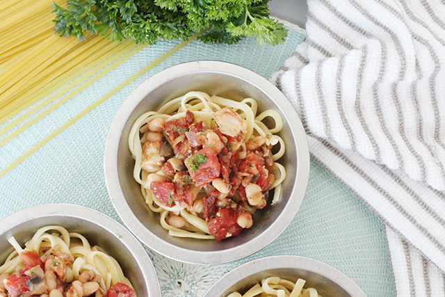 three dishes of italian chicken pasta dinner