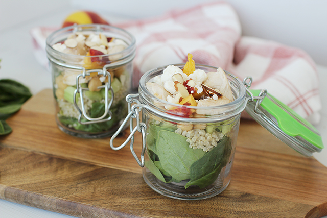 Sweet and Savory Peach Quinoa Salad in Jars