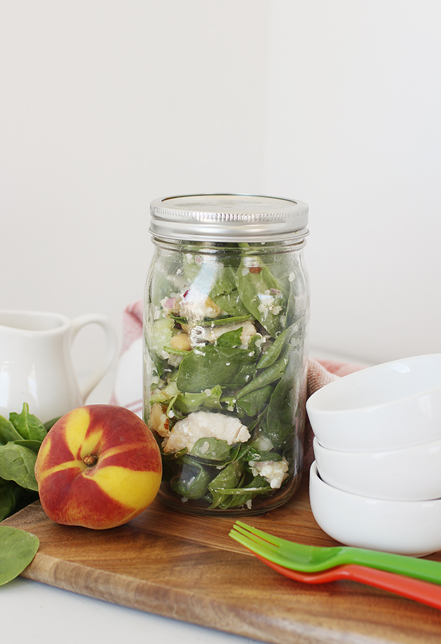 Sweet and Savory Peach Quinoa Salad in a Sealed Jar